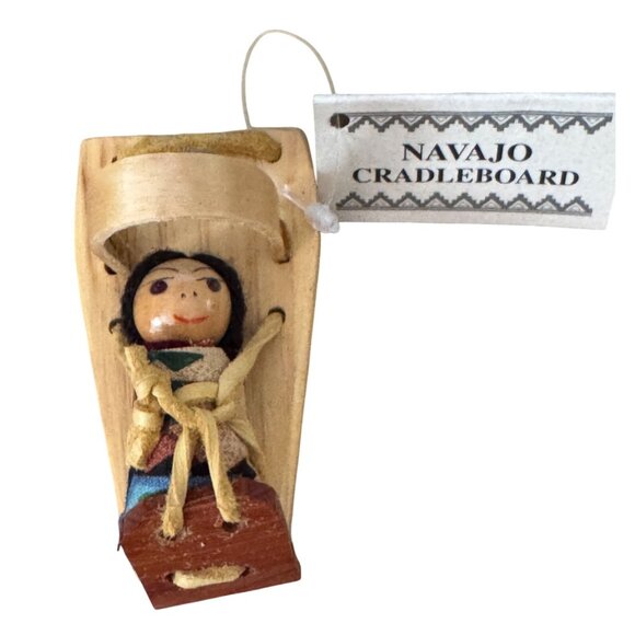 Navajo Cradleboard Wood Ornament Figure Natural Finish 3 Inch - Picture 2 of 4
